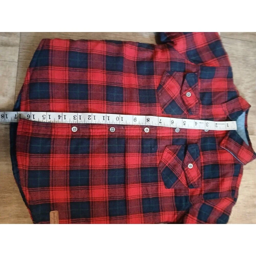 7 For All Mankind Flannel Insulated Shacket Kids Size 5 Red & Blue Plaid Pocket